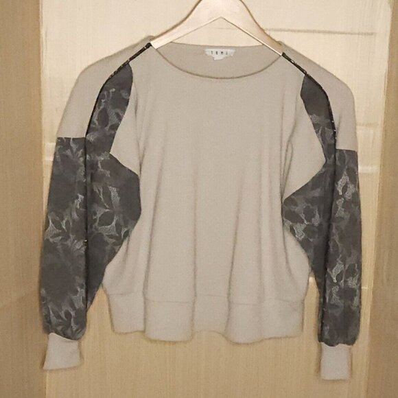 THML Womens Beige Grey Drop Sleeve Cropped Oversized Top XS - Picture 1 of 7